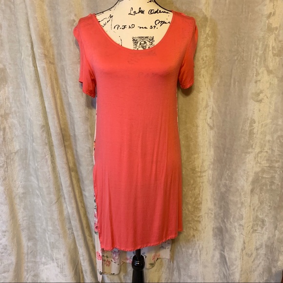 AGNES & DORA Coral and Floral Long Tunic Short Sleeve Spring Summer NEW - Picture 2 of 14